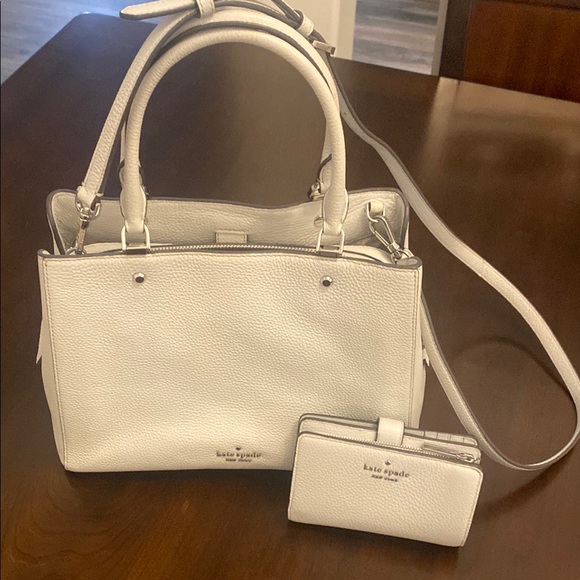 Kate Spade Cream Satchel and Wallet Set (very light teal or gray)